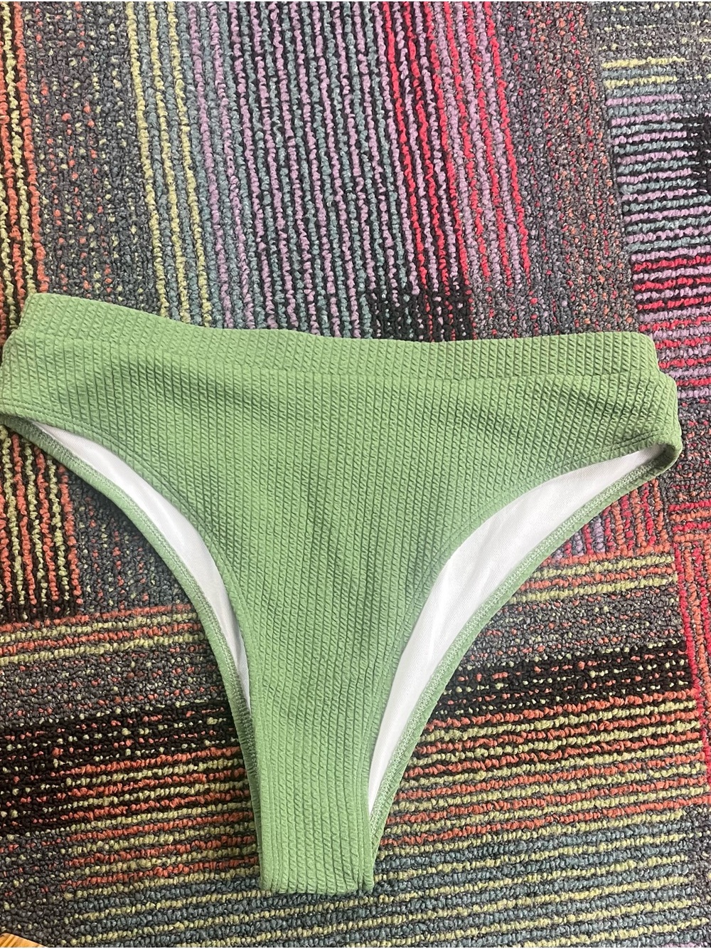 High-Waist Ribbed Green Swim Bottoms